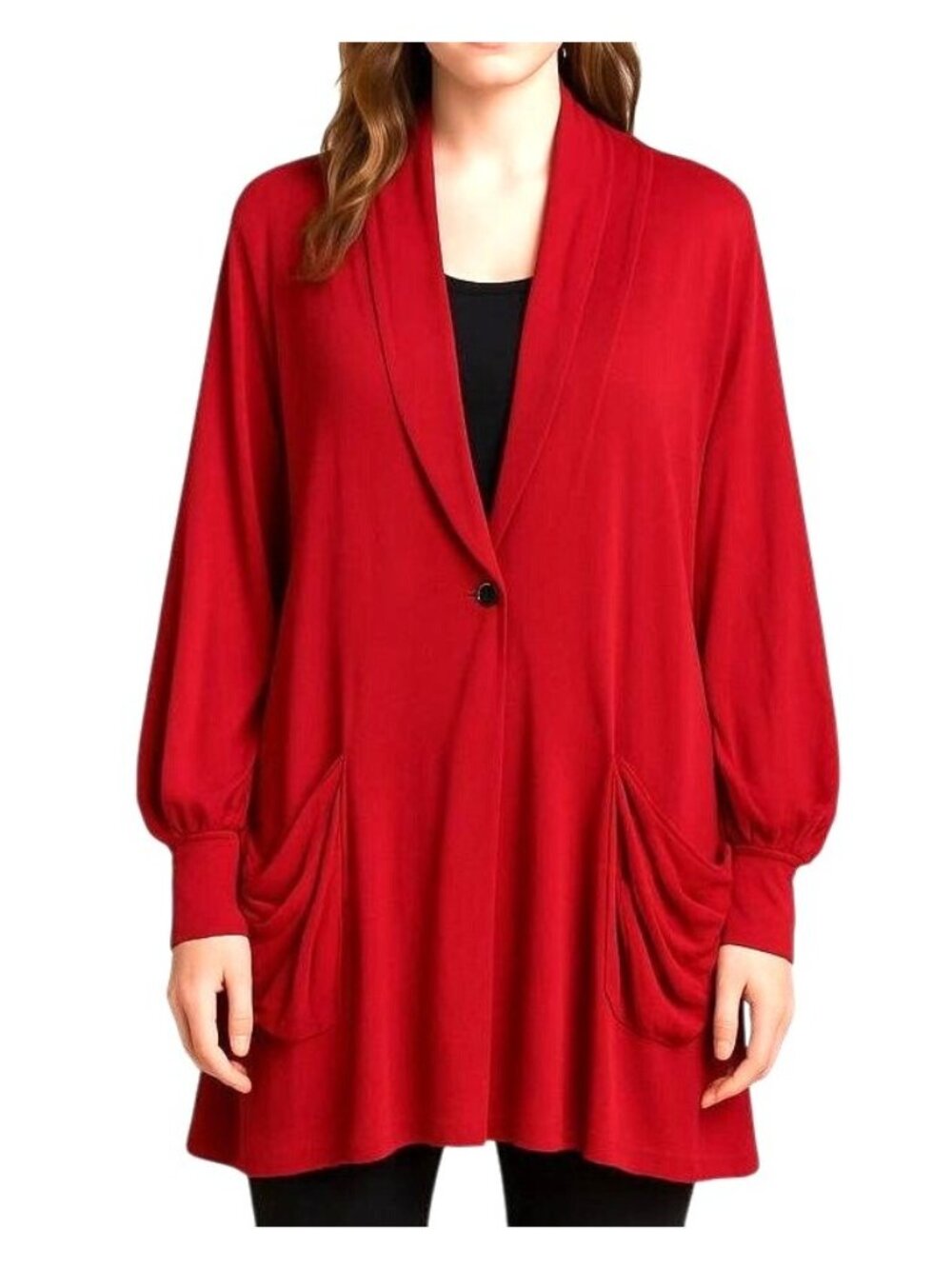 Truth + Style Mix Media Cardigan with Smocked Sleeves 1X (4446)